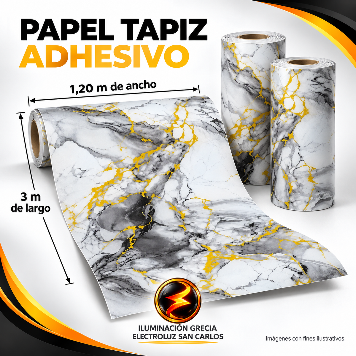 LÁMINA ADHESIVA PAPEL TAPIZ 1.20M X 3M PARA PARED GRIS HUMO VETAS DORADAS DECORATIVO JQ-TJ-037