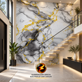 LÁMINA ADHESIVA PAPEL TAPIZ 1.20M X 3M PARA PARED GRIS HUMO VETAS DORADAS DECORATIVO JQ-TJ-037