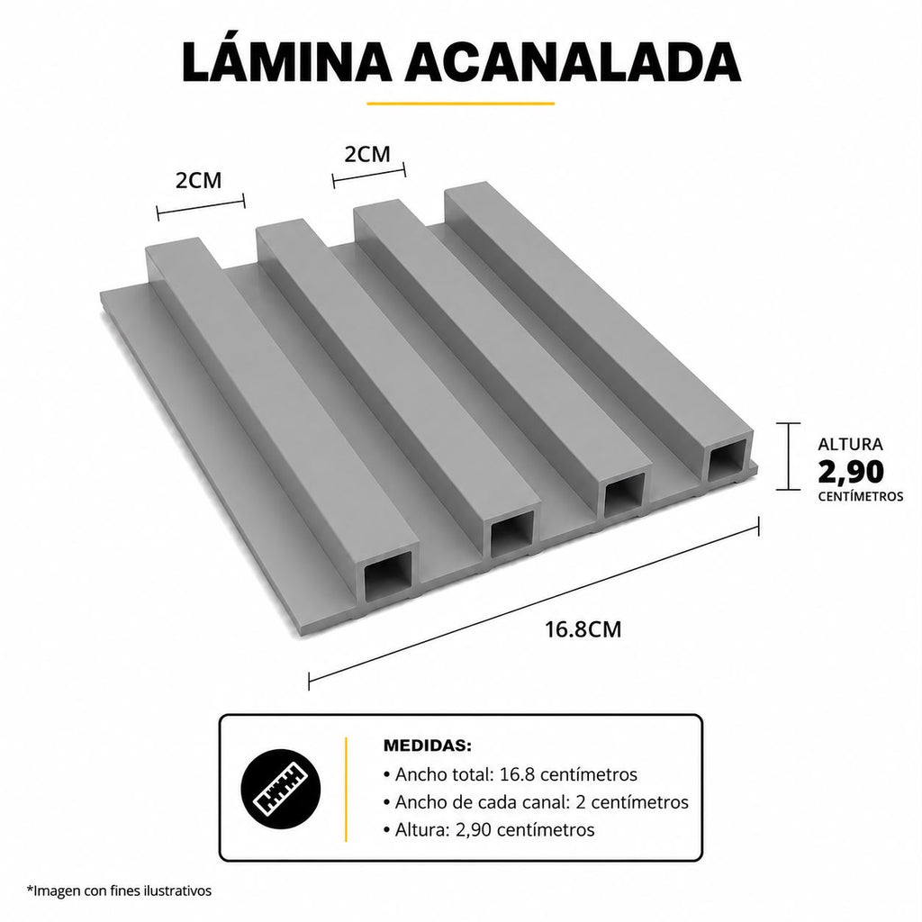 LAMINA ACANALADA 168MM ESTILO GRIS CENIZA 16.8CM X 2.90CM
