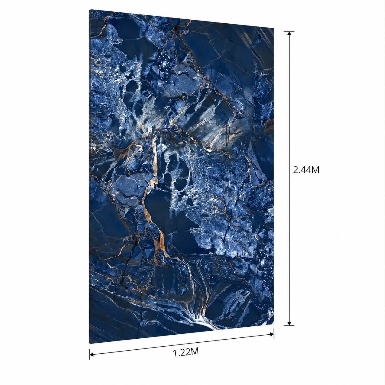 LÁMINA PVC - PANEL UV ESTILO MÁRMOL AZUL ESCALA VETA DORADA 1.22M X 2.44M / 3MM KL8291