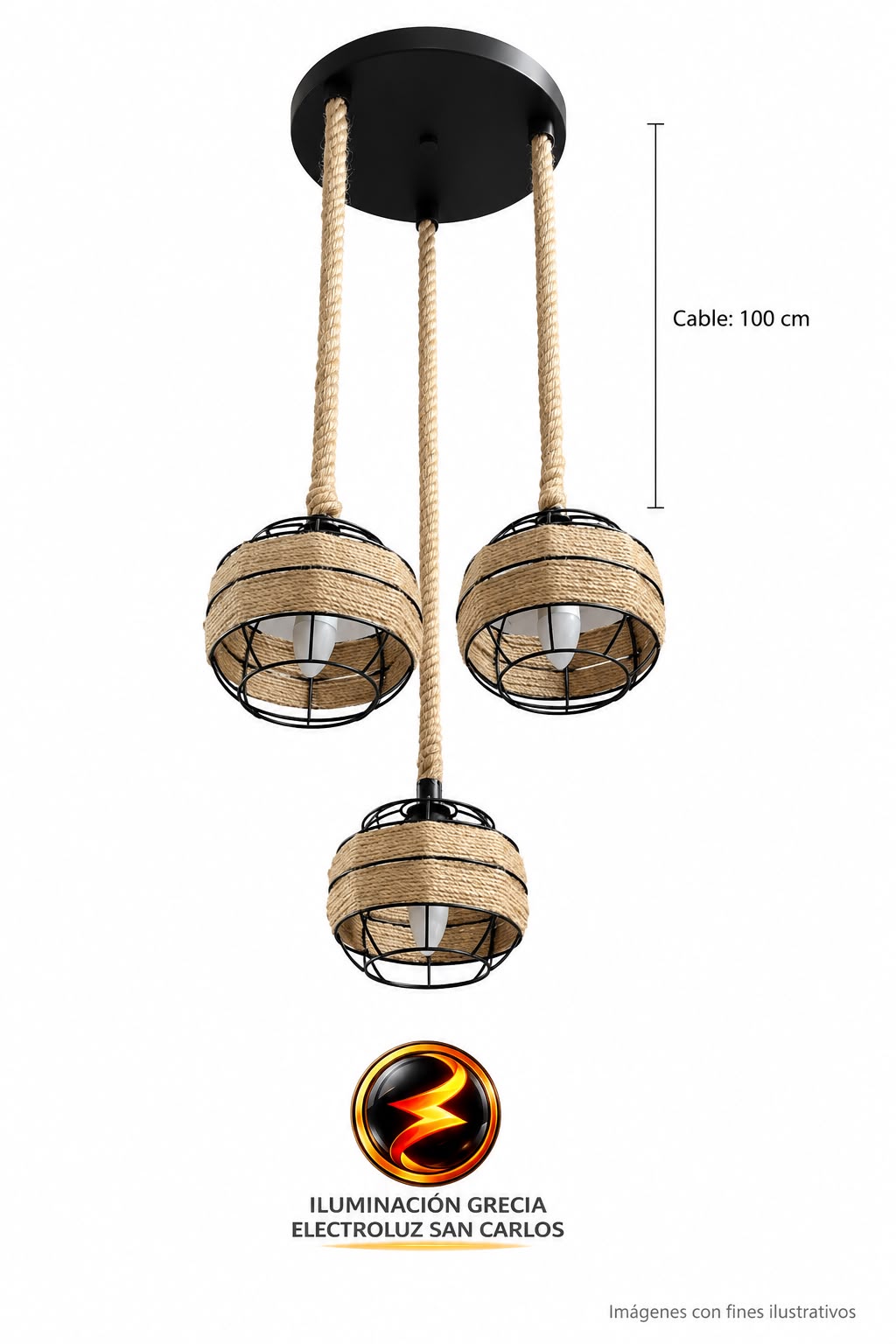 60-02064 LAMPARA DE COLGAR 3 FIGURAS RUSTICAS CON MECATE XZF-D0318