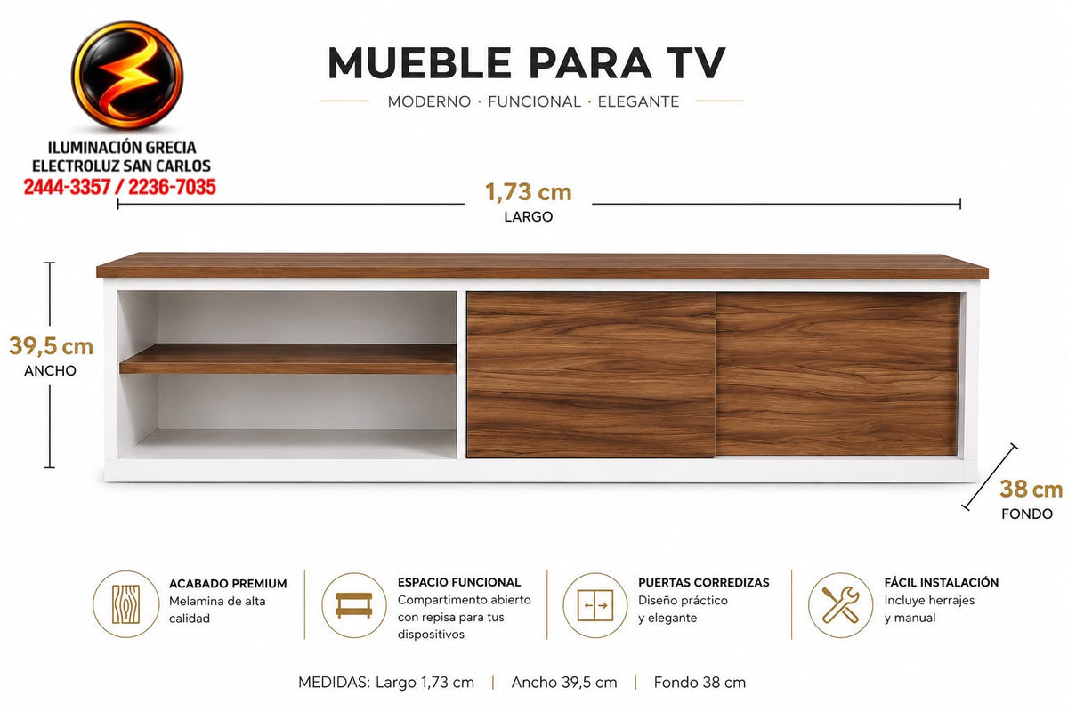 MESA PARA TV FLOTANTE MELAMINA HIDRÓFUGA CON RIELES DE ALTA CALIDAD