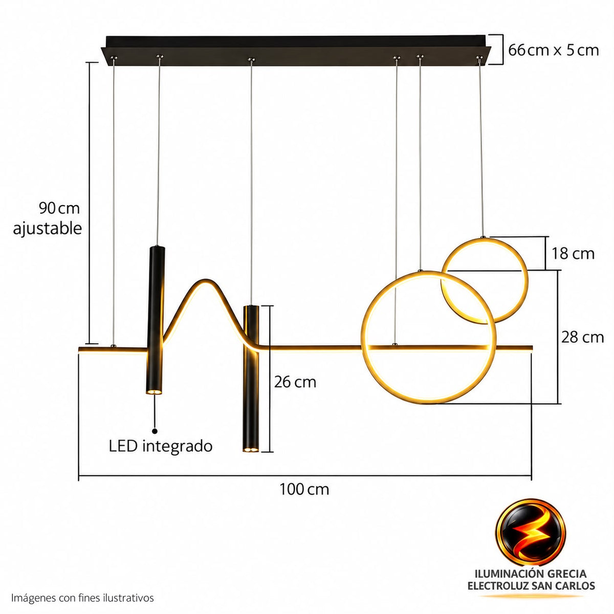 LÁMPARA COLGAR XH77110 C/APLIQUES Y BARRA