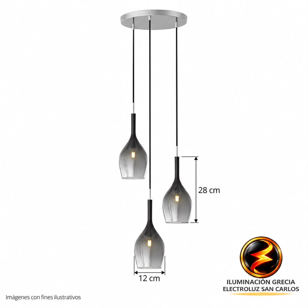 LÁMPARA DE COLGAR MINIMALISTA 3 COPAS DE VIDRIO 2805-3C