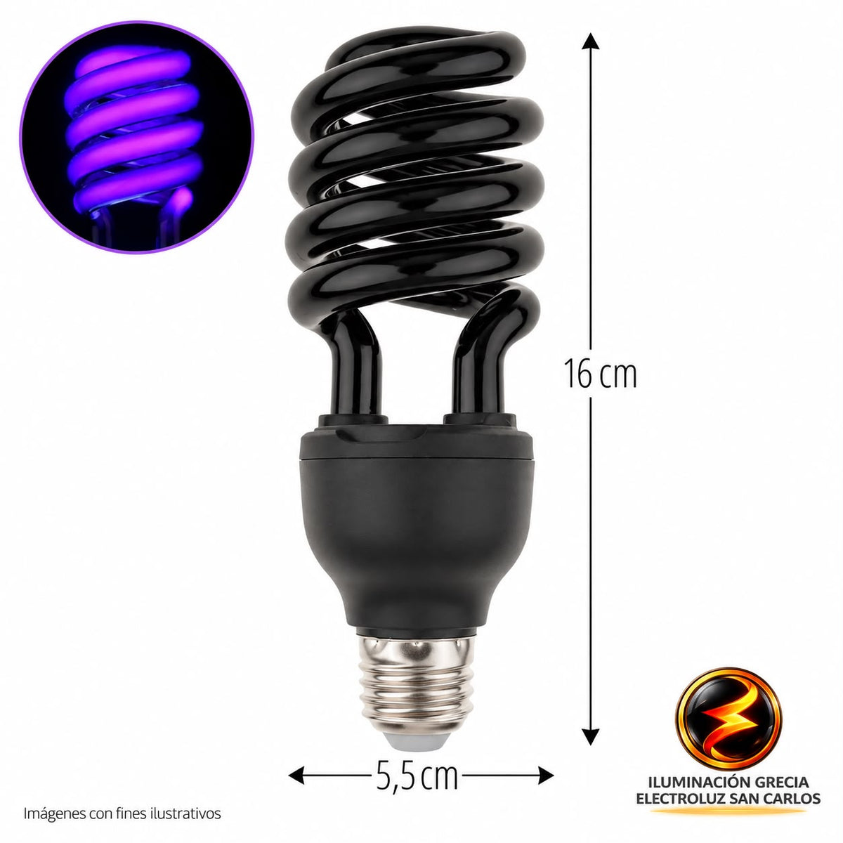BOMBILLO FLUORESCENTE EN ESPIRAL LUZ VIOLETA S-24W/120V ILUSIFCRA