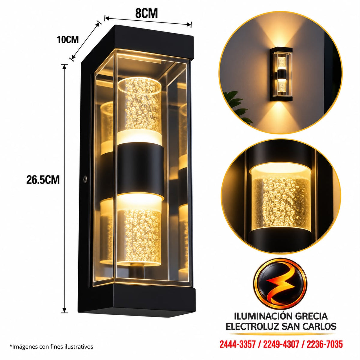 APLIQUE LED MEDIANO PARA PARED 2 LUCES OS-W316/1 NEGRO 3000K