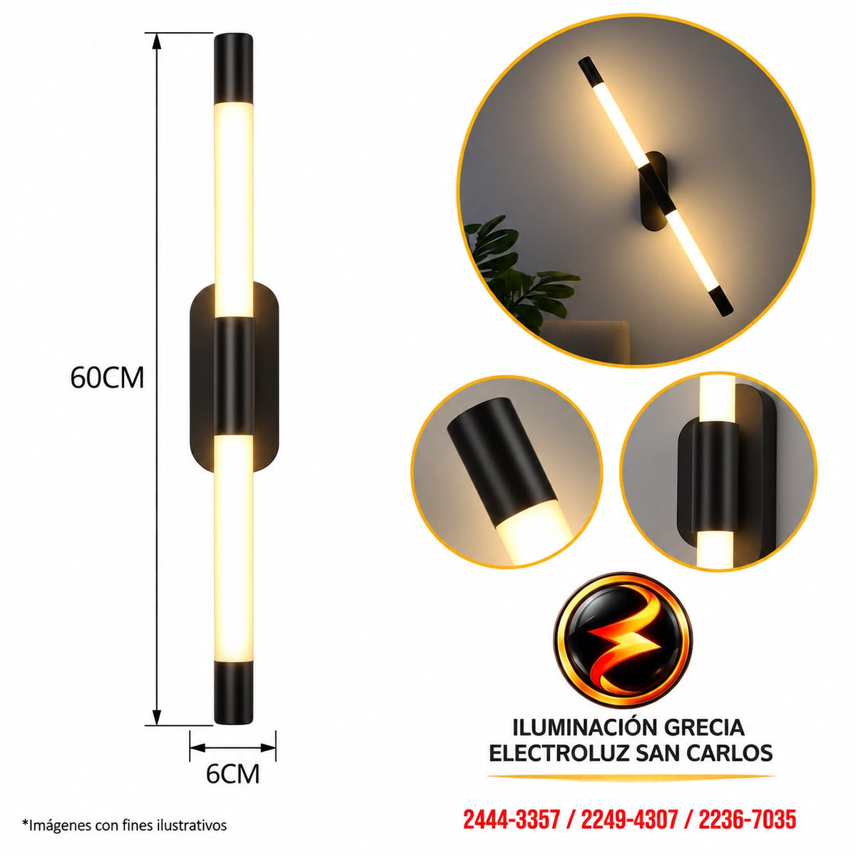 APLIQUE LED PARA PARED 2 BARRAS MINIMALISTA 3943-600CN