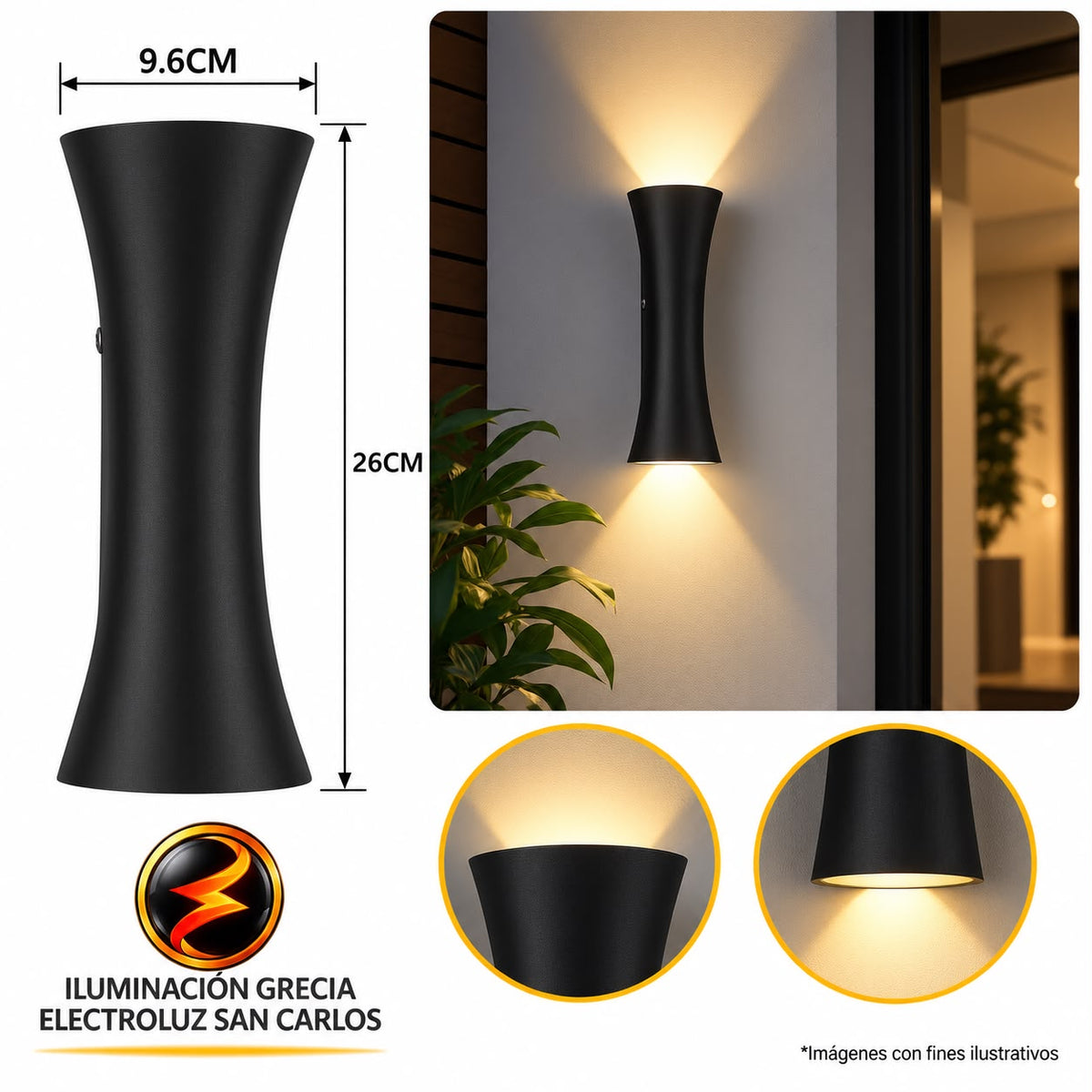 APLIQUE LED PARA PARED 2 LUCES OS-W212/2-10W NEGRO 3000K