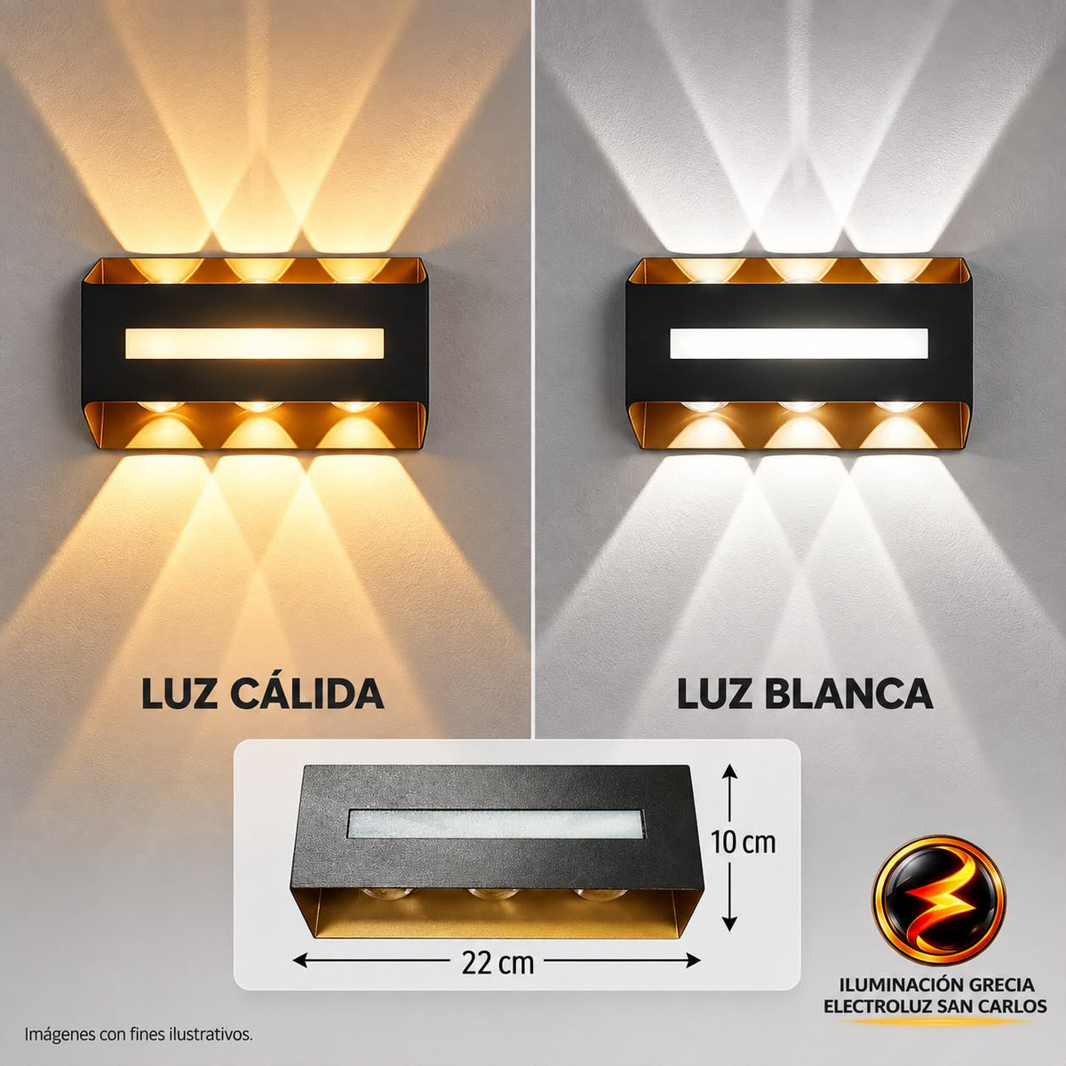 APLIQUE LED PARA PARED 4 LUCES OS-W238/8 11W BK+GD 6000K / TAMBIEN DISPONIBLE EN 3000K