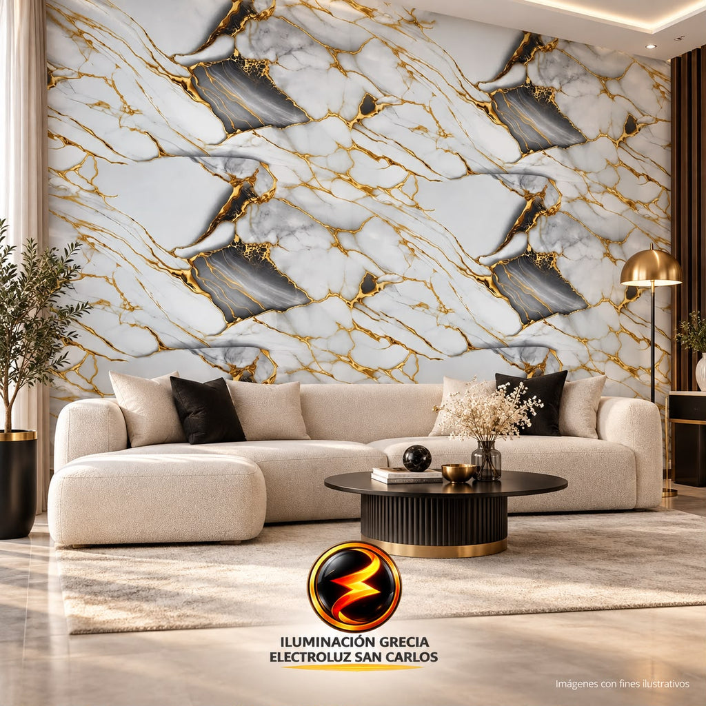 LÁMINA ADHESIVA PAPEL TAPIZ 1.20M X 3M PARA PARED GRIS VETA DORADO DECORATIVO JG-YP-72