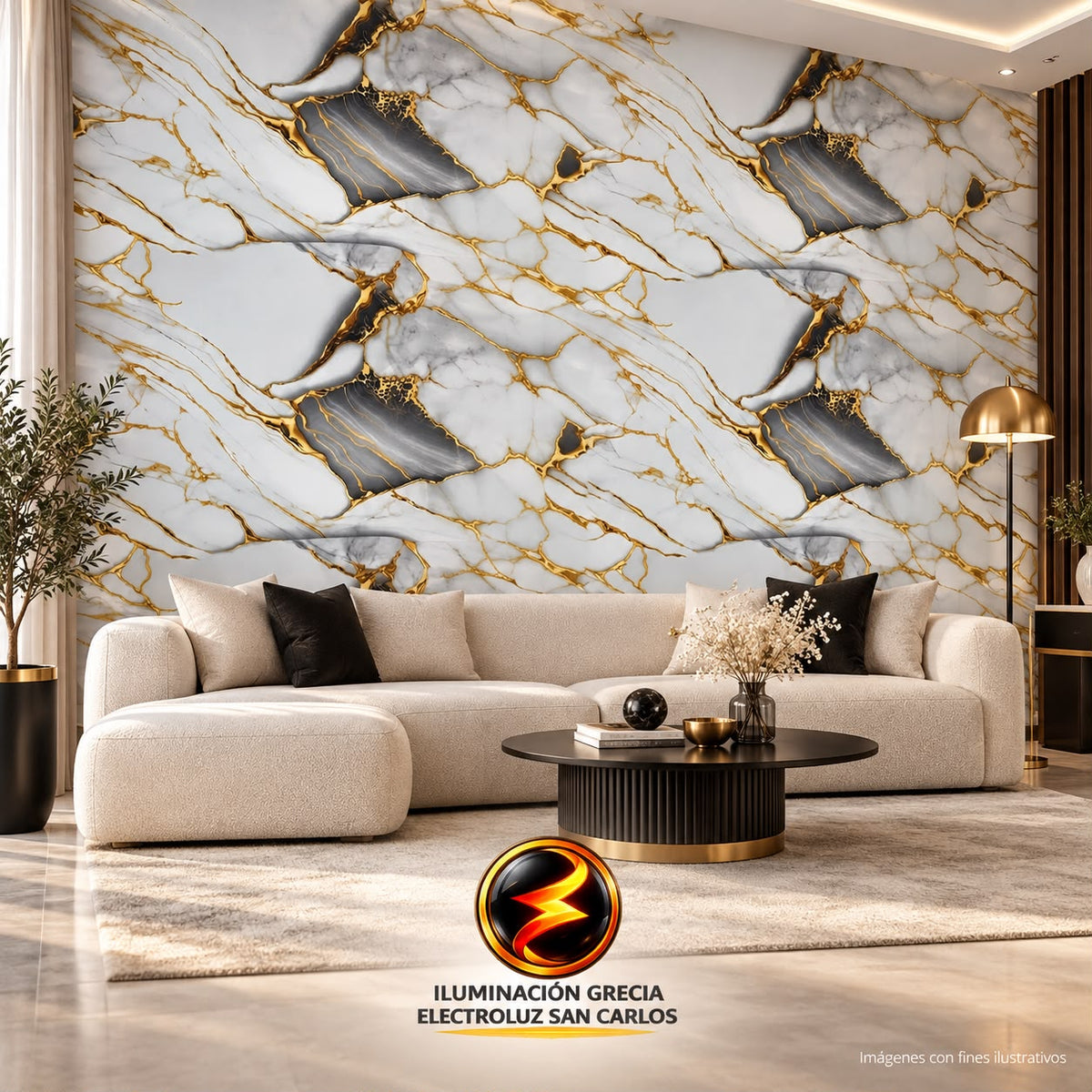 LÁMINA ADHESIVA PAPEL TAPIZ 1.20M X 3M PARA PARED GRIS VETA DORADO DECORATIVO JG-YP-72