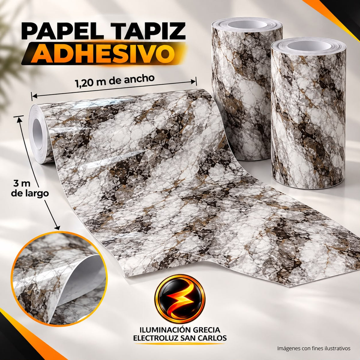LÁMINA ADHESIVA PAPEL TAPIZ 1.20M X 3M PARA PARED BLANCO VETAS MARRÓN DECORATIVO JQ-YP-003