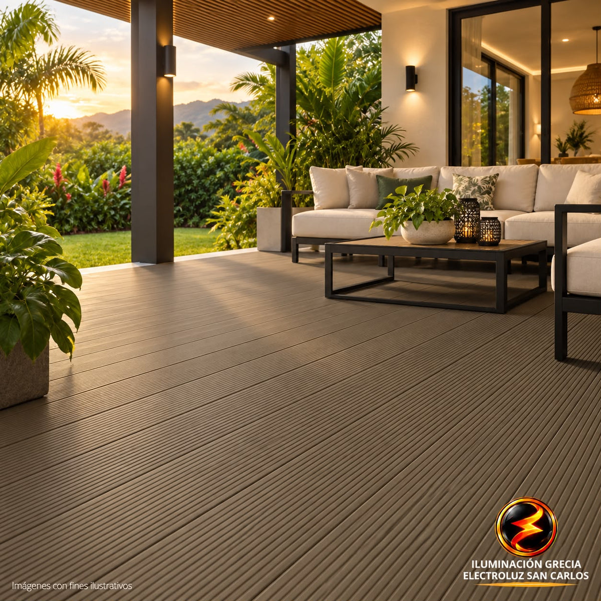 LÁMINA PARA PISO ESTILO DECK WPC ACABADO ROBLE OSCURO 14CM X 25MM X 2.90M