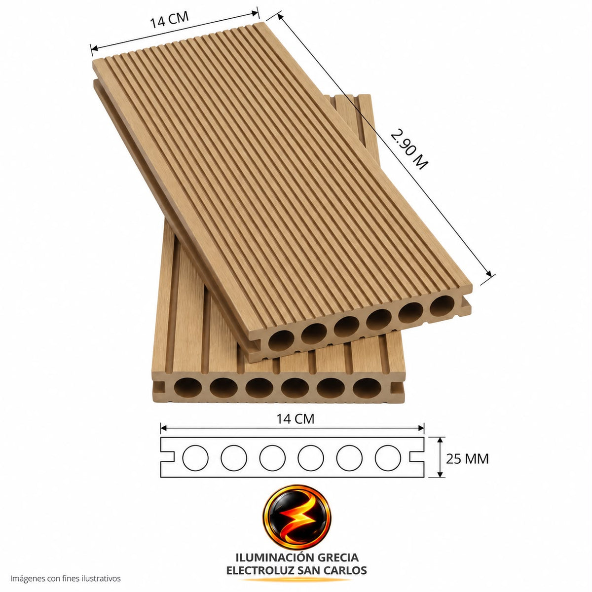 LÁMINA DE PISO ESTILO DECK WPC ACABADO CREMA 14CM X 25MM X 2.90M