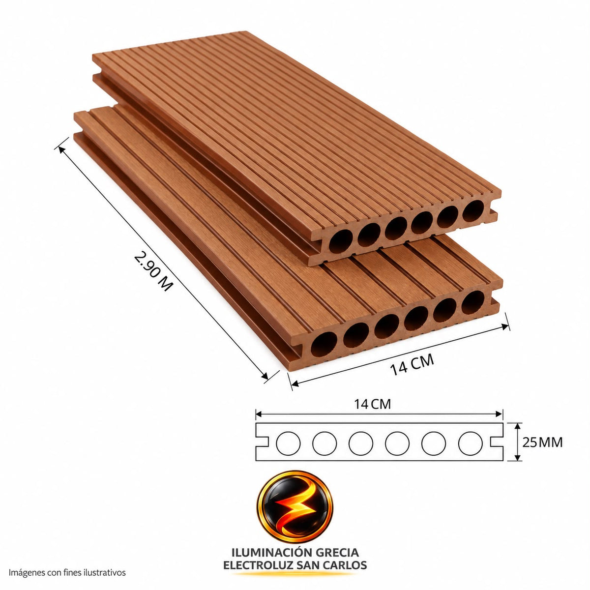 LÁMINA PARA PISO ESTILO DECK WPC ACABADO CAOBA OSCURO 14CM X 25MM X 2.90M