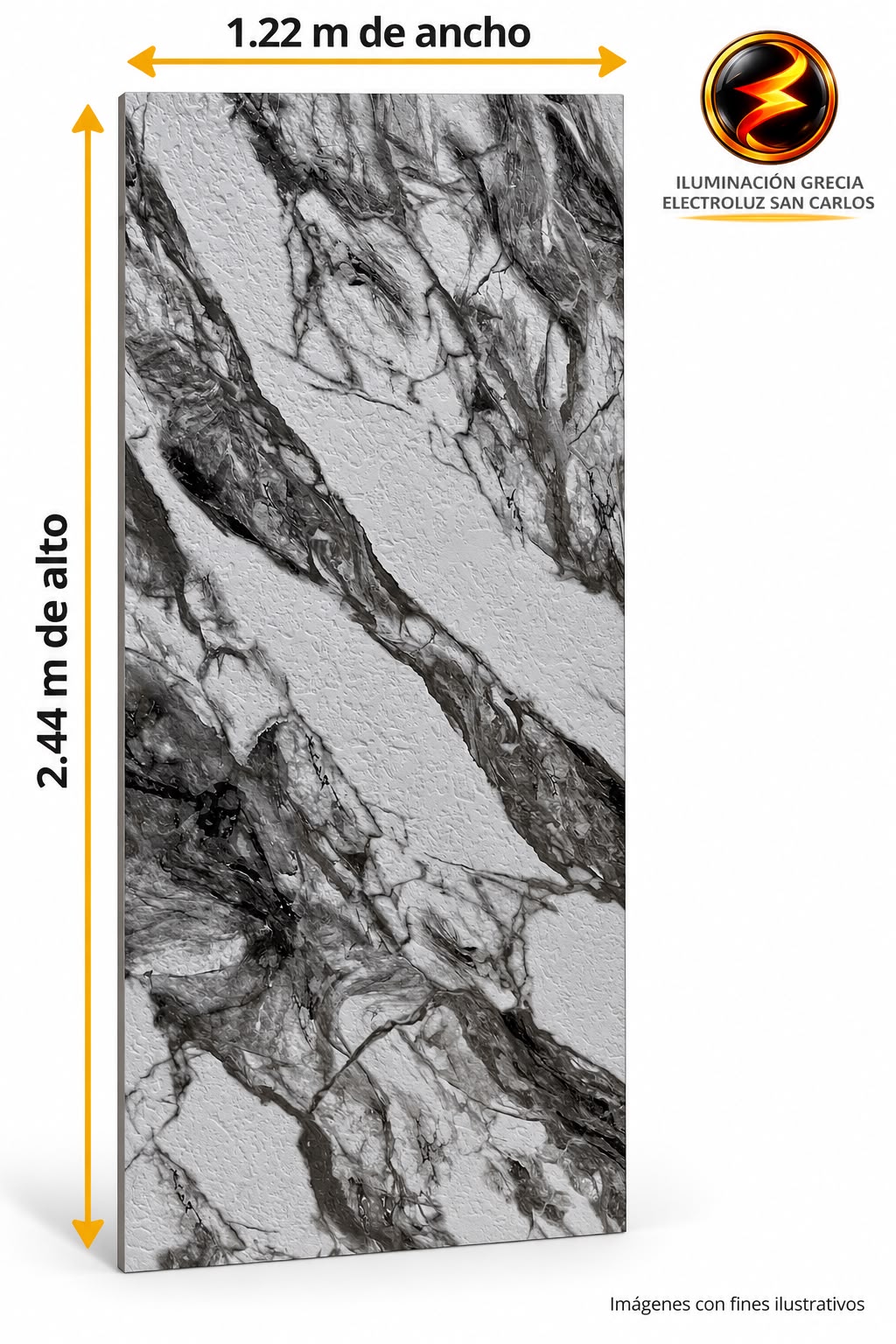 60-03014 LAMINA PVC - PANEL UV ESTILO TEXTURA MARMOL VETAS GRIS 1.22M X 2.44M / 3MM 516603-3