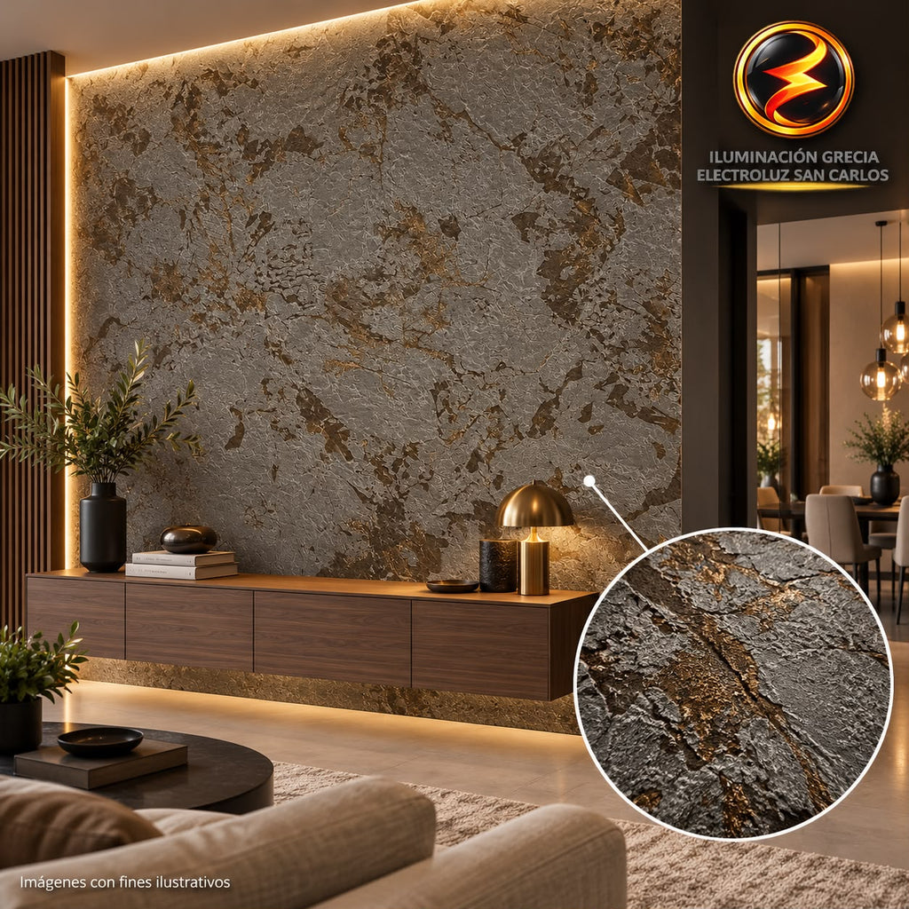 60-03012 LAMINA PVC - PANEL UV ESTILO TEXTURA GRIS MARRON VETAS DORADAS 1.22M X 2.44M / 3MM C515601-54