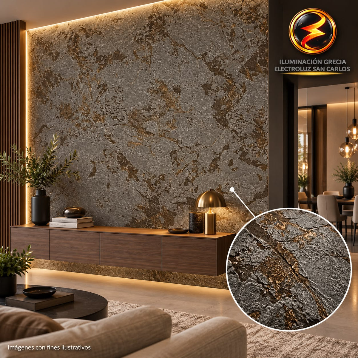 60-03012 LAMINA PVC - PANEL UV ESTILO TEXTURA GRIS MARRON VETAS DORADAS 1.22M X 2.44M / 3MM C515601-54