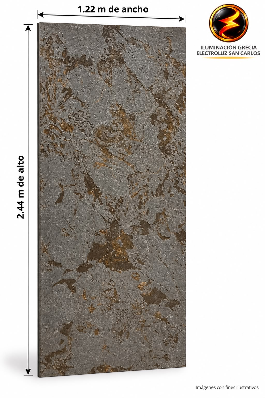 60-03012 LAMINA PVC - PANEL UV ESTILO TEXTURA GRIS MARRON VETAS DORADAS 1.22M X 2.44M / 3MM C515601-54