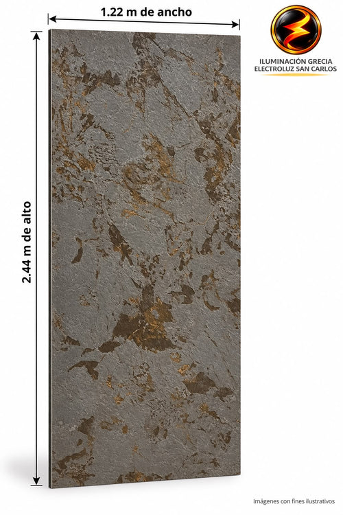 60-03012 LAMINA PVC - PANEL UV ESTILO TEXTURA GRIS MARRON VETAS DORADAS 1.22M X 2.44M / 3MM C515601-54
