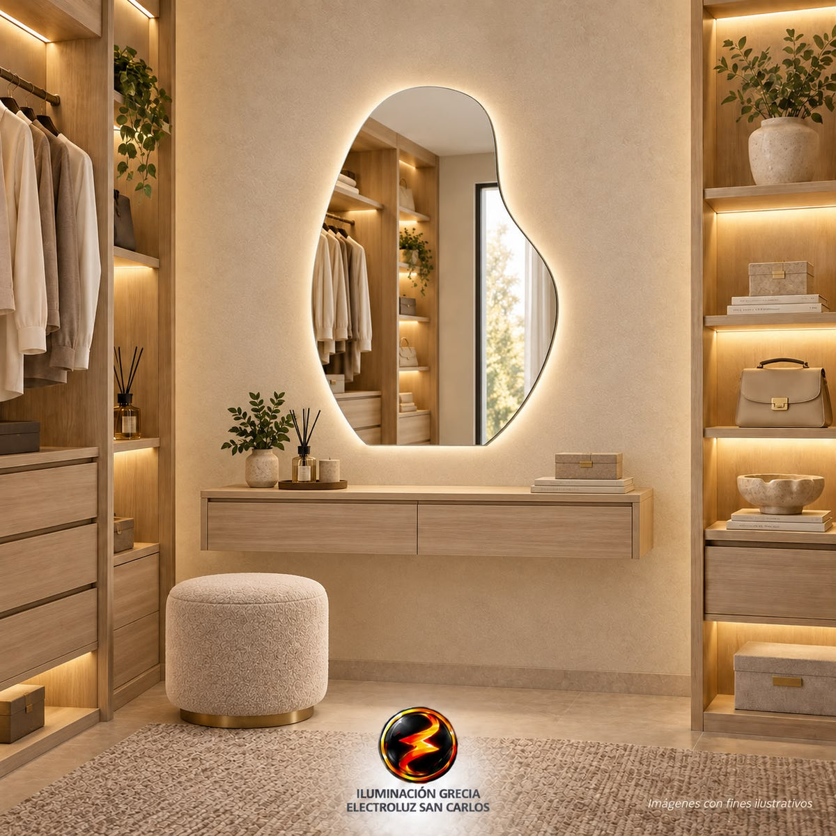 ESPEJO LED 60CM X80CM  6500K ESTILO PERA TÁCTIL LUZ INDIRECTA