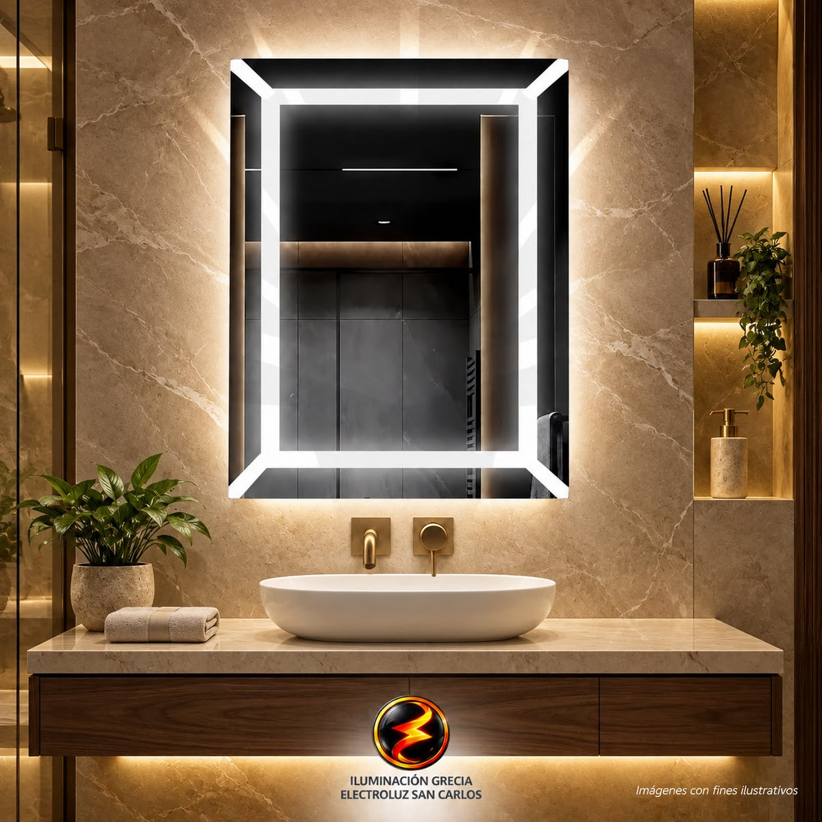 ESPEJO LED 60CM X80CM  6500K TÁCTIL ANTIHUMEDAD LUZ INDIRECTA RECTANGULAR