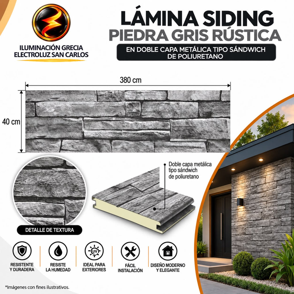 LÁMINA SIDING STONE EN DOBLE CAPA METÁLICA TIPO SANDWICH DE POLIURETANO TTDLS007