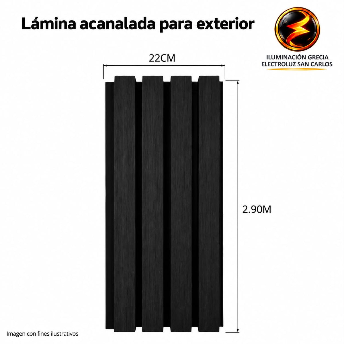 LAMINA ACANALADA 219MM PARA EXTERIOR ESTILO NEGRO IS002 X 2.9M