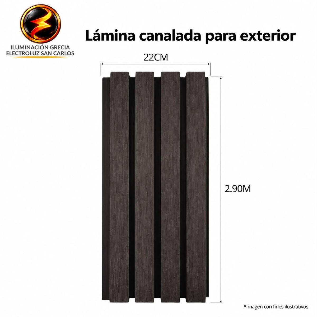 LAMINA ACANALADA 219MM PARA EXTERIOR ESTILO ROBLE CAFE OSCURO IS005 X 2.9M