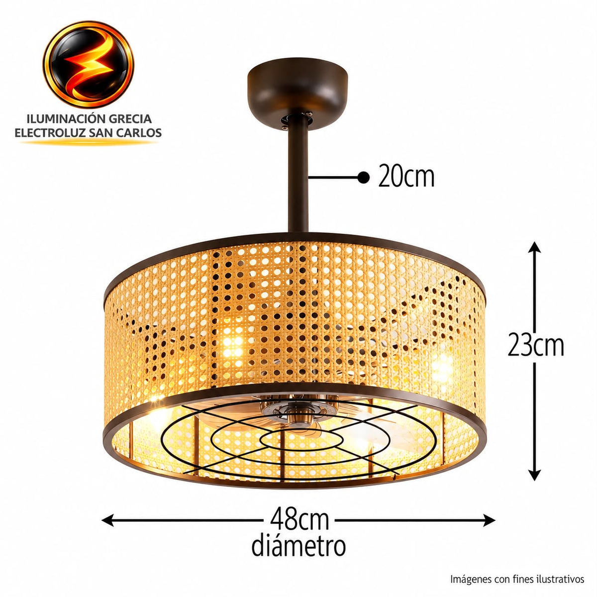 VENTILADOR DE TECHO CON LAMPARA RUSTICO D603
