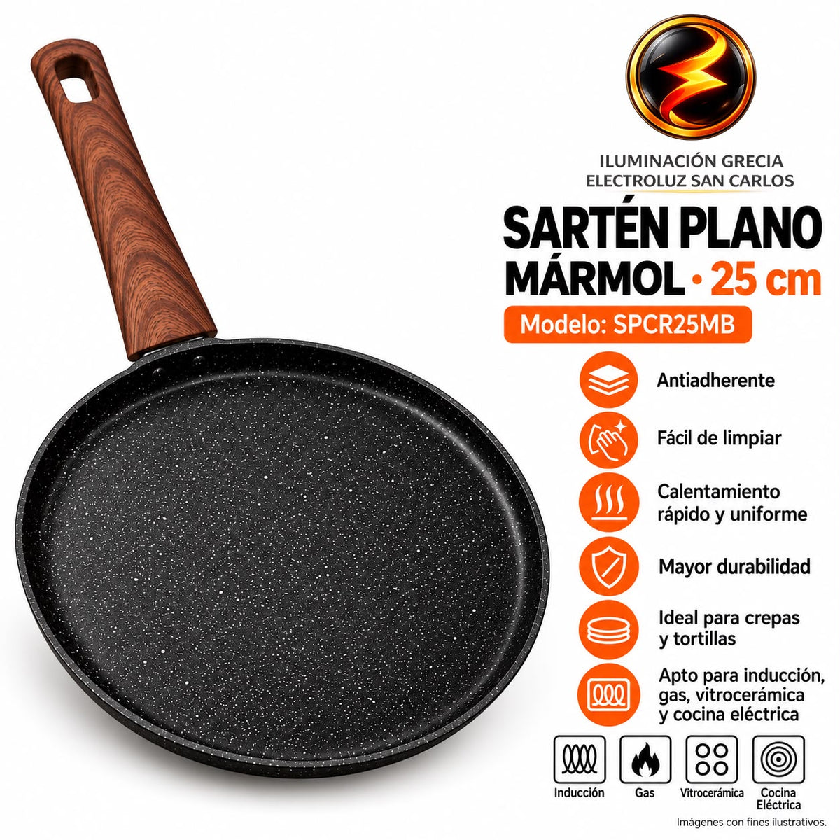 341-24 / SARTÉN PLANO 25CM MÁRMOL SPCR25MB