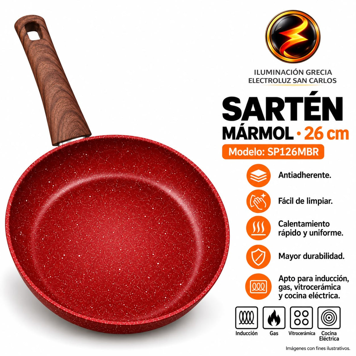 341-38 / SARTEN 26CM MARMOL ROJO /SP126MB-R