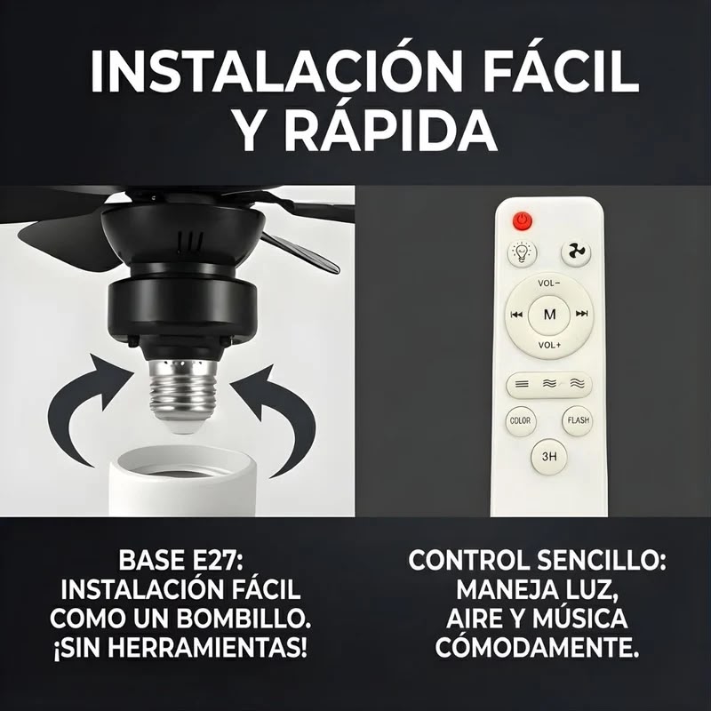 406-113 / Abanico De Techo 20” Con Socket E27, Luz LED RGB Y Bocina ELT0406