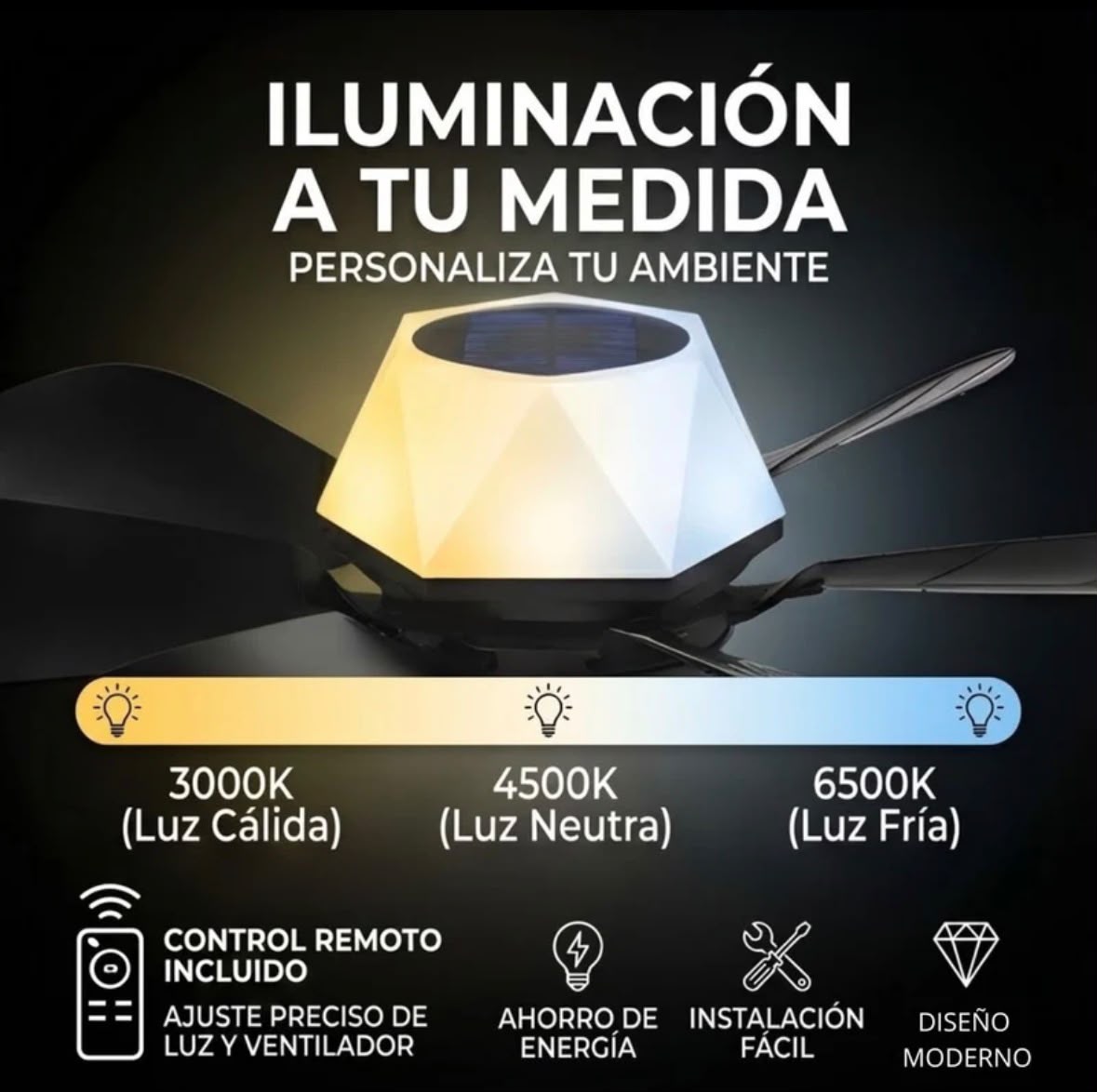 406-113 / Abanico De Techo 20” Con Socket E27, Luz LED RGB Y Bocina ELT0406