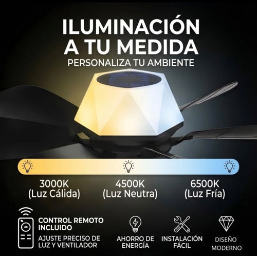 406-113 / Abanico De Techo 20” Con Socket E27, Luz LED RGB Y Bocina ELT0406