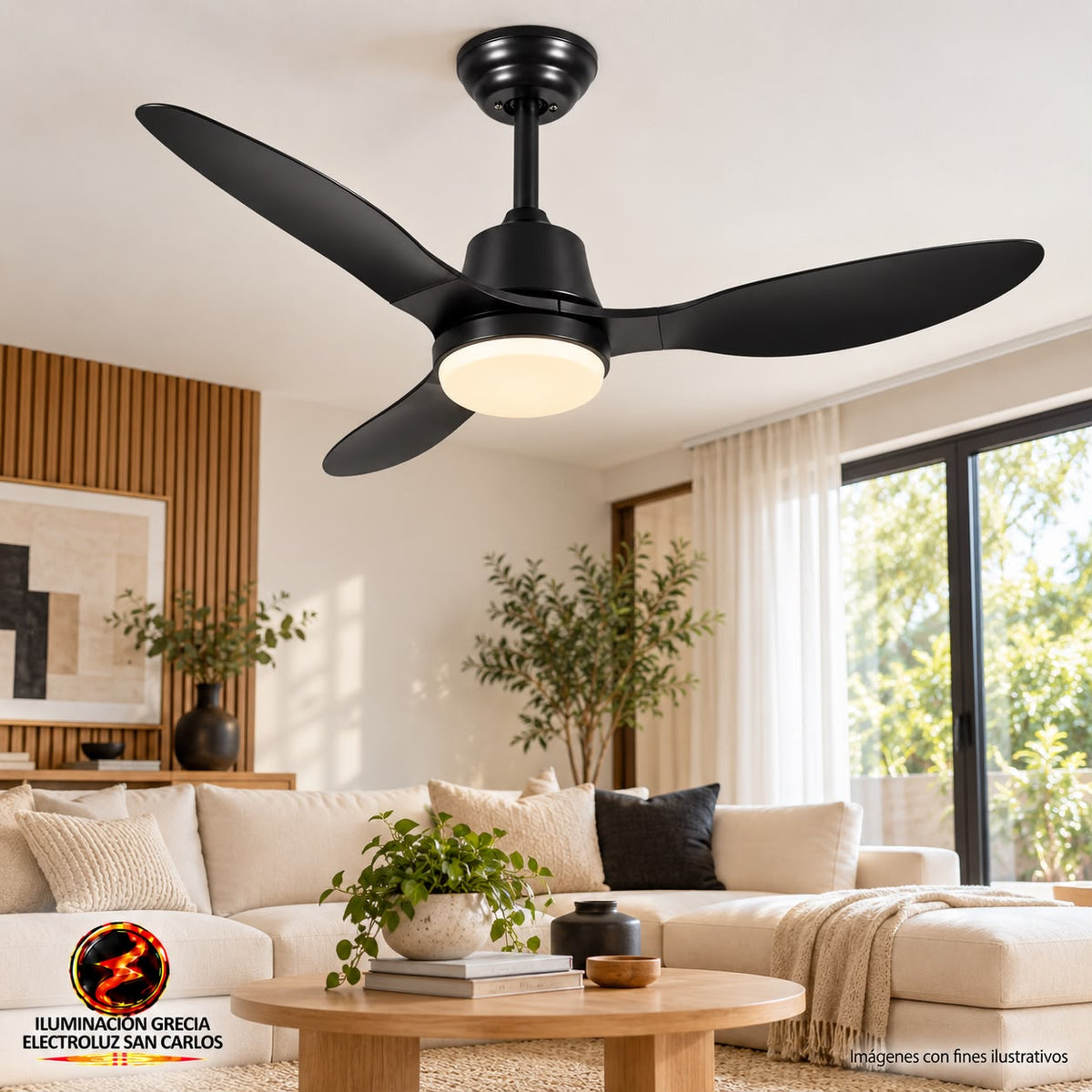 VENTILADOR DE TECHO MODERNO CON LUZ LED ACABADO NEGRO FS5010-3