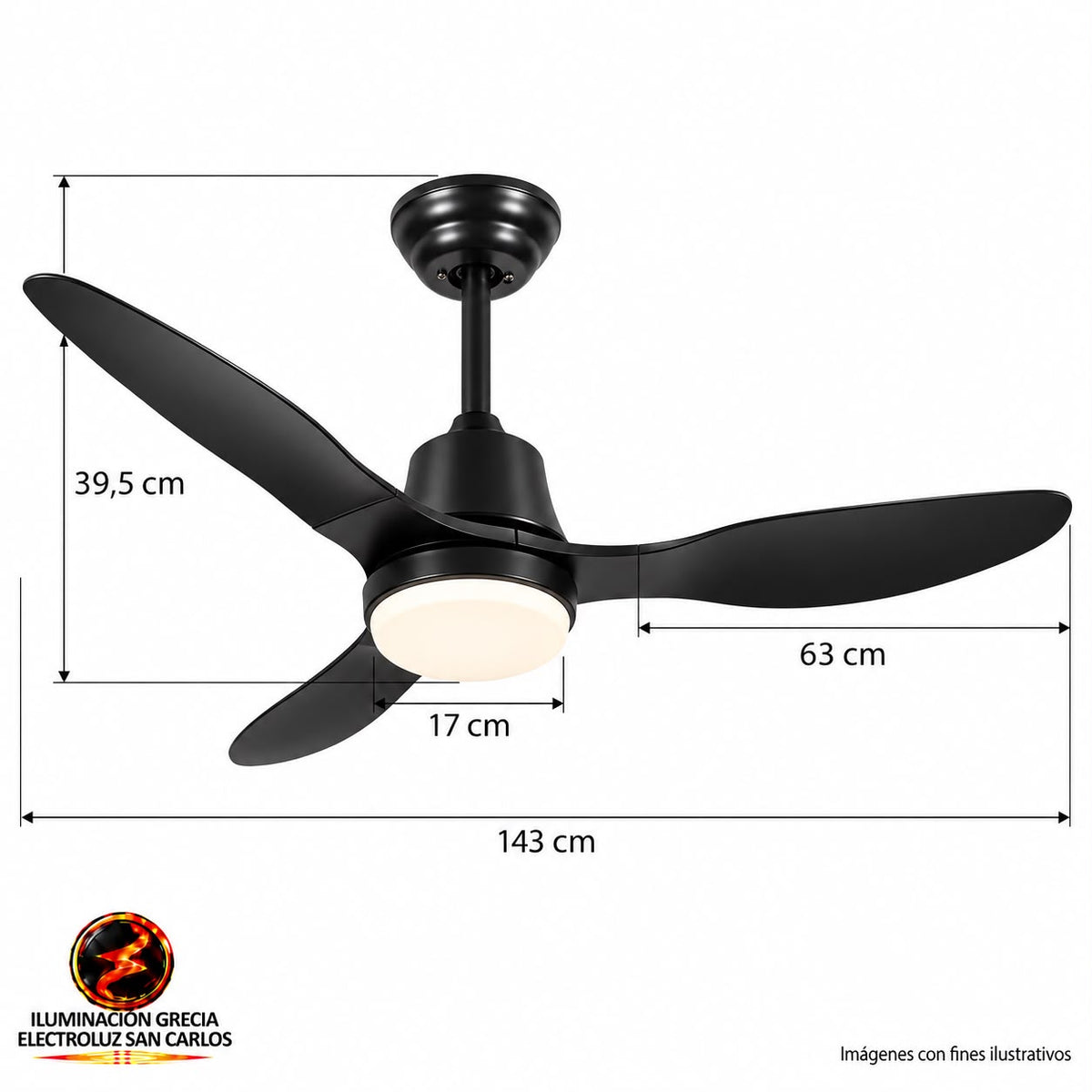 VENTILADOR DE TECHO MODERNO CON LUZ LED ACABADO NEGRO FS5010-3