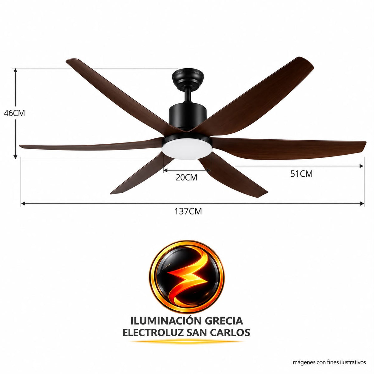 VENTILADOR DE TECHO MODERNO CON LUZ LED ACABADO MADERA FS4012-6
