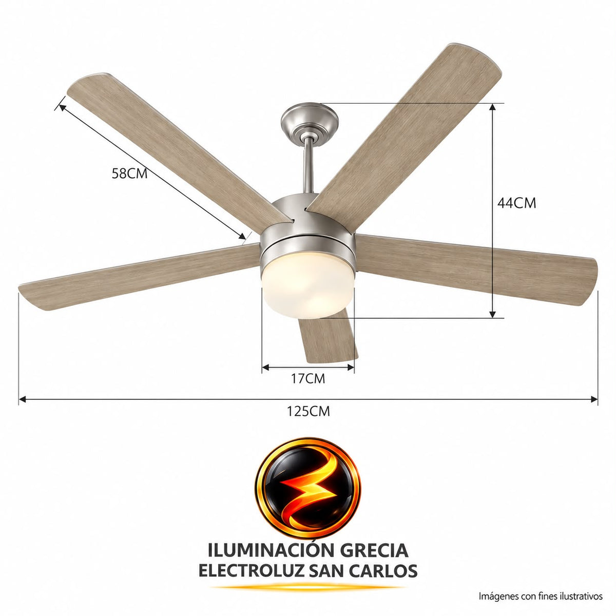 VENTILADOR DE TECHO MODERNO CON LUZ LED ACABADO PLATEADO FS4014