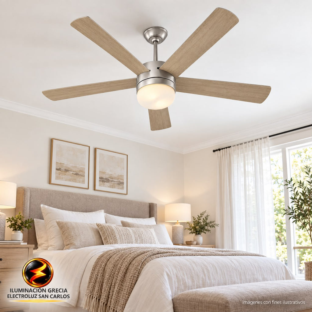 VENTILADOR DE TECHO MODERNO CON LUZ LED ACABADO PLATEADO FS4014