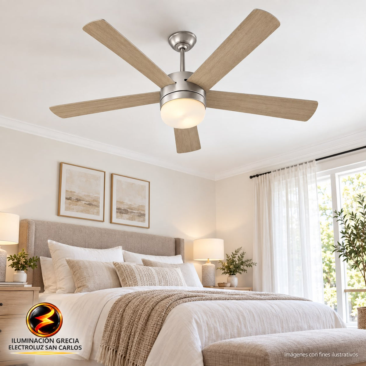 VENTILADOR DE TECHO MODERNO CON LUZ LED ACABADO PLATEADO FS4014