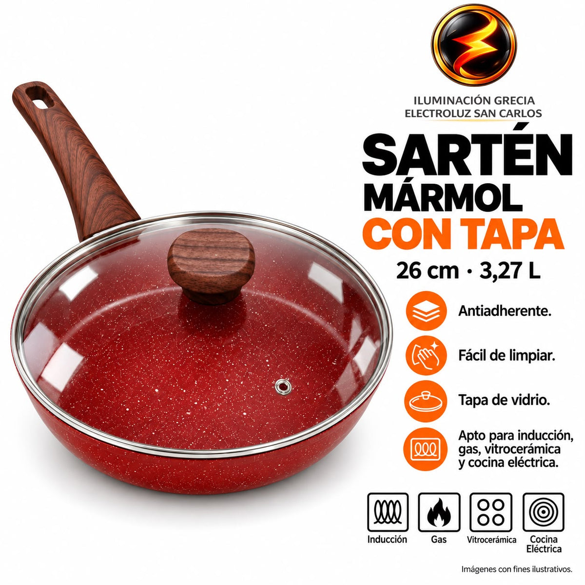 341-22 / SARTÉN 3,27L 26CM CON TAPA MÁRMOL ROJO SP226MB-R
