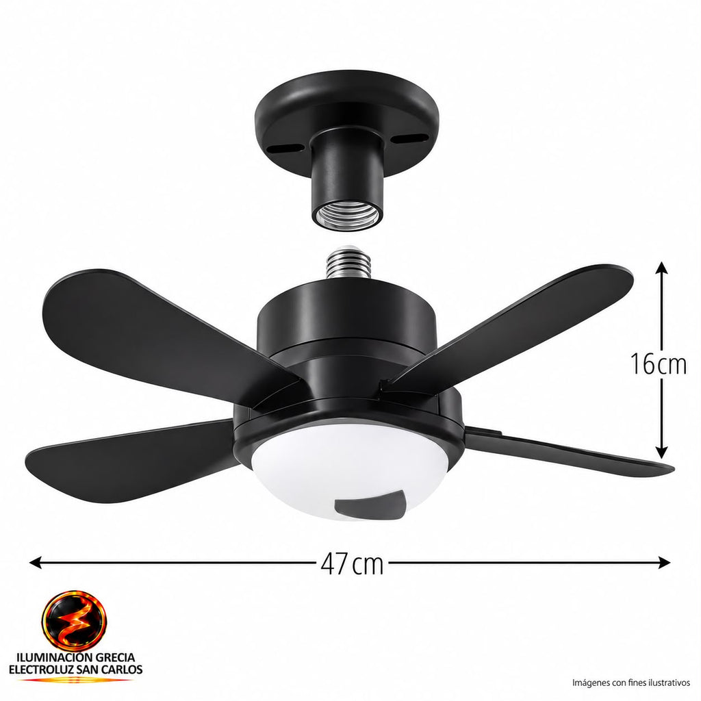 LAMPARA CON VENTILADOR OSCILANTE PARA TECHO E27 40W 18" NEGRO ILUSIFCRA