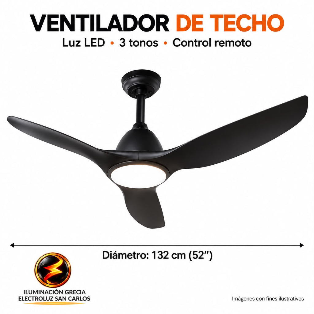 177-01084 /VENTILADOR DE TECHO LUZ LED 3CCT FUNCIÓN MEMORIA 24W 52 NEGRO CON CONTROL 3011BK