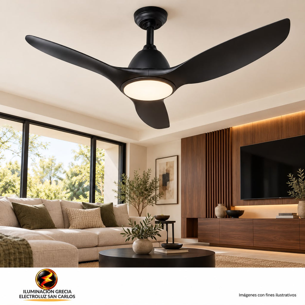 177-01084 /VENTILADOR DE TECHO LUZ LED 3CCT FUNCIÓN MEMORIA 24W 52 NEGRO CON CONTROL 3011BK