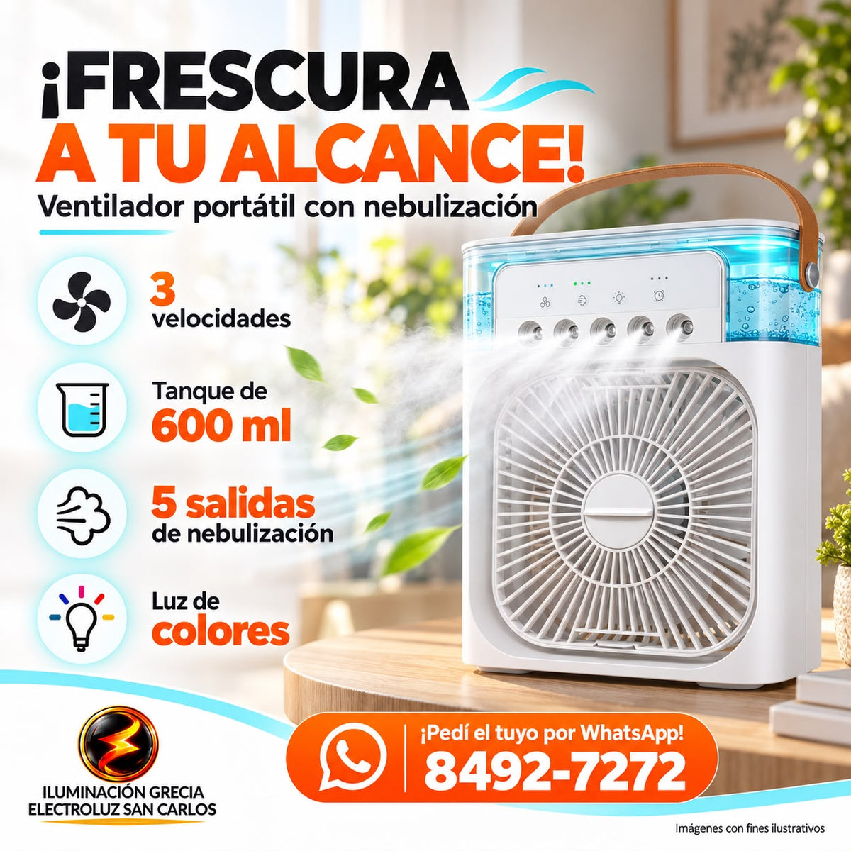 406-95/Ventilador De Aire Acondicionado Portátil Agua/Hielo 600ml AB678