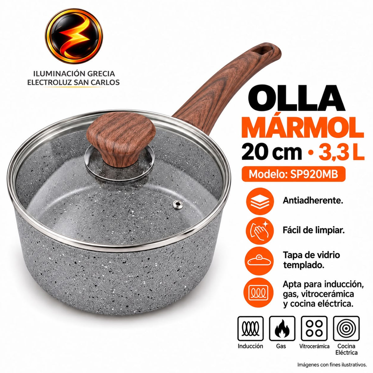 341-27 / OLLA 3,3L 20CM +TAPA 2.00 MÁRMOL SP920MB