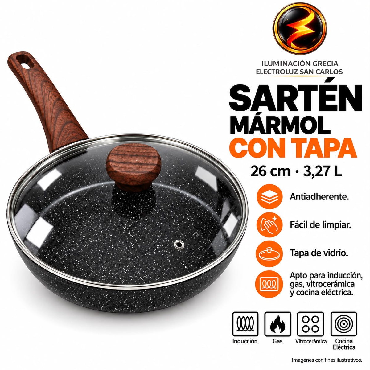 341-21 / SARTÉN 3,27L 26CM +TAPA MÁRMOL SP226MB