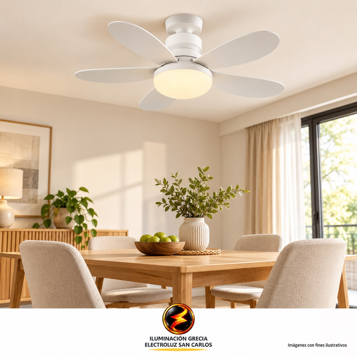 406-15 / Abanico de techo 20 socket E27 con luz led 1900Lumens 6 aspa